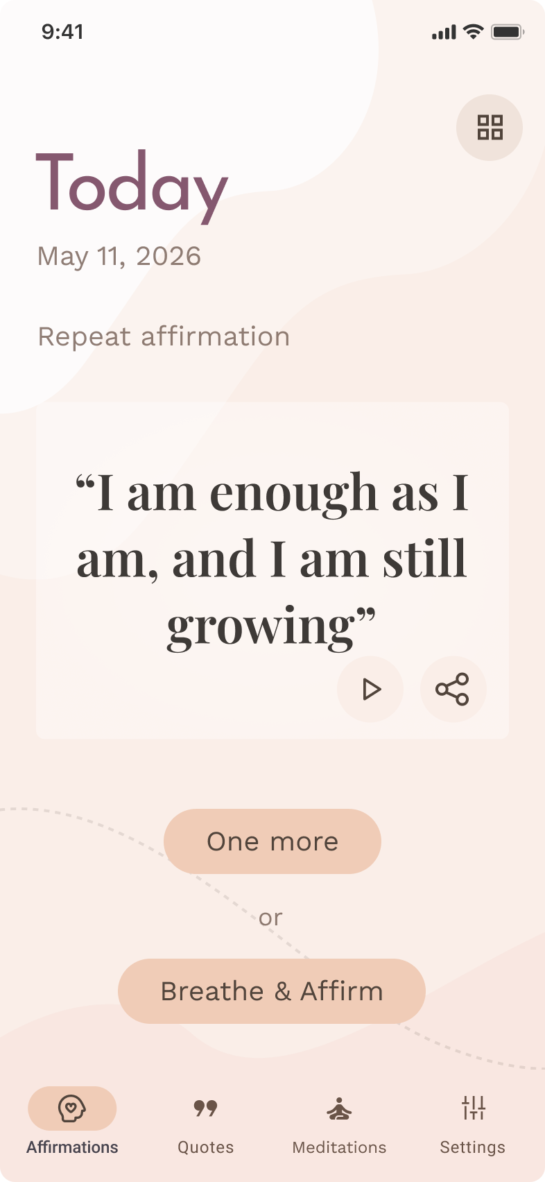 AffirmateMe Daily affirmations screen