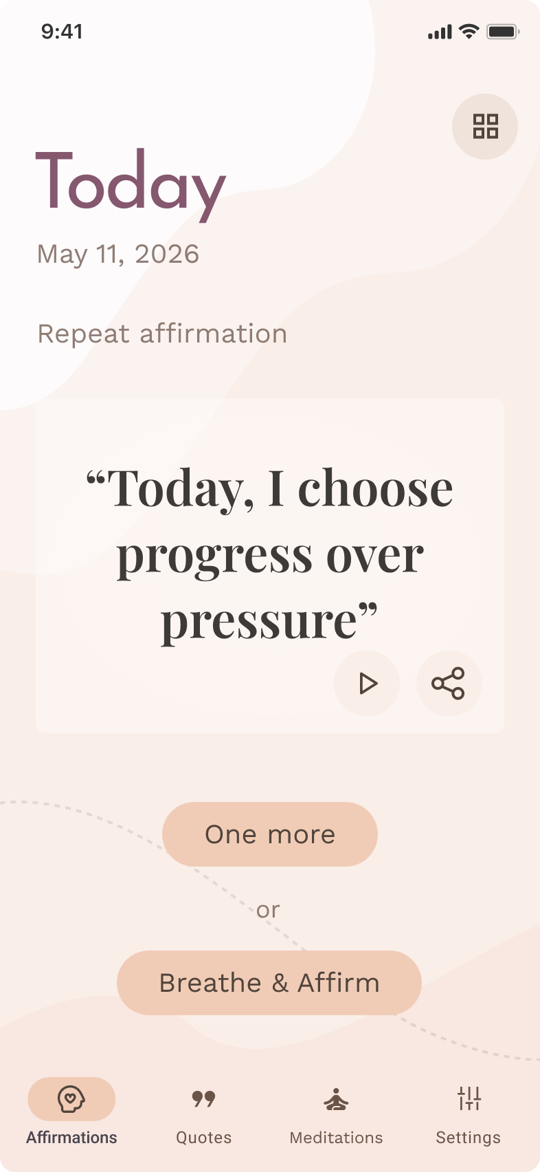 AffirmateMe Main screen