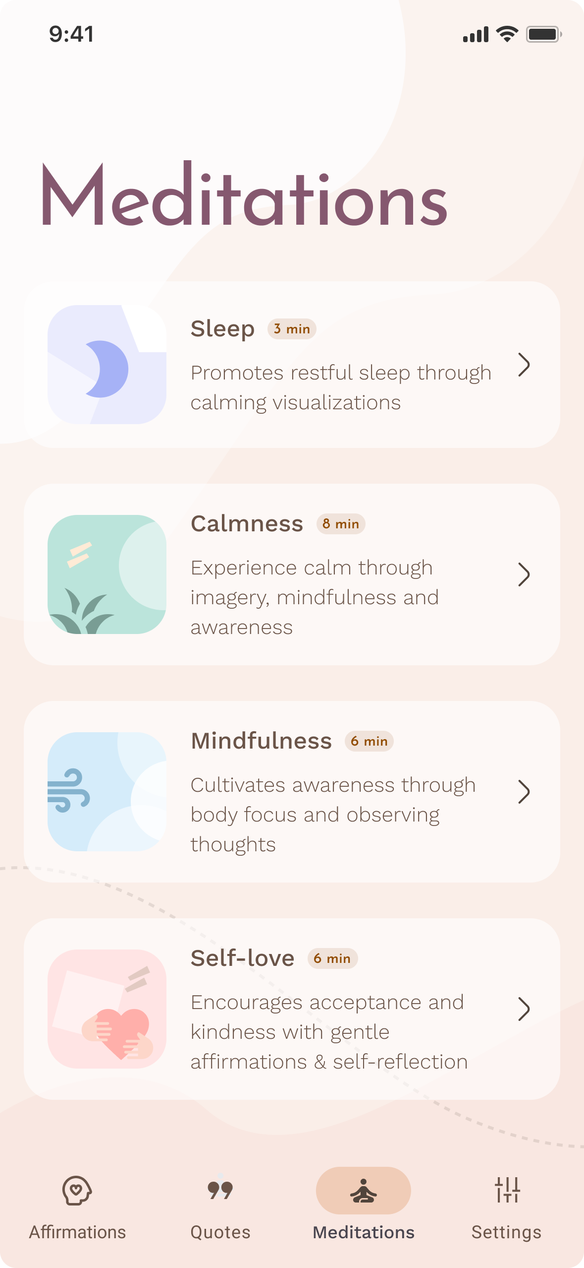 AffirmateMe Meditations screen